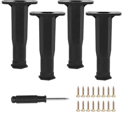 Bed Support Legs Adjustable Legs for Bed, Heavy Duty Bed Center Frame Middle Reinforce Hexagonal Shape Bottom Extendable Slat Support Leg for Cabinet Bed Frame Replacement Parts 13.5-22CM Black 4 Pcs
