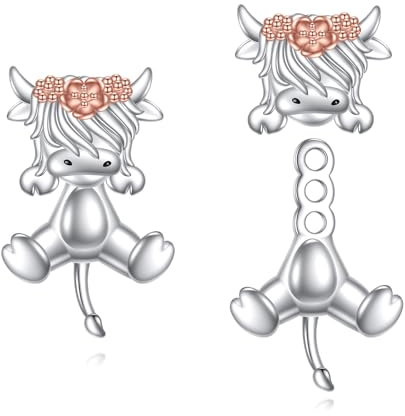 VONALA Hochland Kuh Ohrstecker 925 Sterling Silber Zwei-Wege Ohrstecker Schmuck Geburtstagsgeschenke für Damen Mädchen