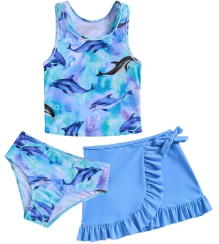 AIDEAONE Maillot de Bain Fille Bikini Été Beau Maillot de Bain Trois Pièces UV à Séchage Rapide Mignon Maillot de Bain Hawaïen pour Enfants de 6 à 7 Ans