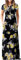 GRECERELLE Womens Maxi Dress Summer Casual Ladies Short Sleeve Crew Neck Long Dresses with Pocket for Daily, Holiday, Travel, Maternity (Yellow Rose Black, L)