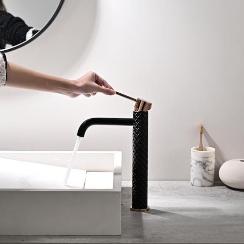 TIMACO Robinet de lavabo Robinet de salle de bain Mitigeur monocommande Robinet de salle de bain Lavabo Salle de bain Eau froide et chaude Présent, Noir et or rose