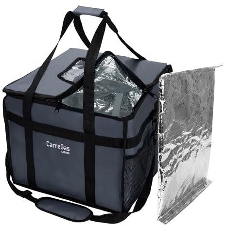 CarreGas Hot Food Delivery Bag Insulated, 38x38x32cm Takeaway Picnic Bags Suitable for Cold and Hot Food, Pizza, Restaurant, Uber Eats Delivery Bag, Grocery Shopping Bag with Divider Grey