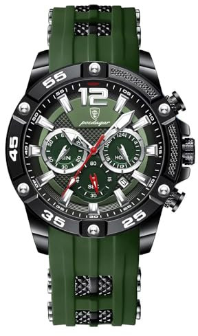 FORSINING Männer Uhr,Militär Quarz Analoge Armbanduhr Casual Silikon Band Kalender Datumsanzeige Sport Chronograph Wasserdicht Leuchtend, Grün
