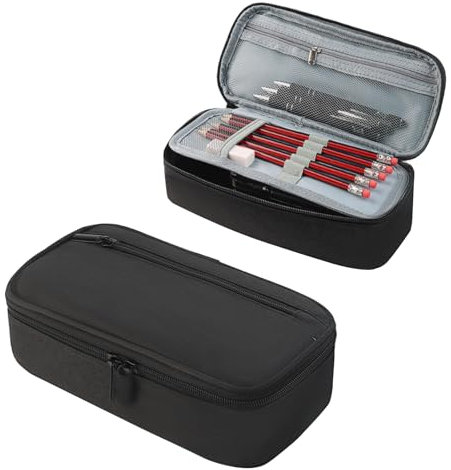 KAHOUI Federmäppchen Erwachsene Große, 2 Fach Oxford-Stoff Mäppchen Teenager, Tragbares Federmappe mit Reißverschluss, Federtasche für EIN 20 cm Lineal, Pencil Case für Schulsachen Büro(Schwarz)