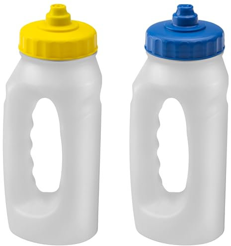 Twizzle & Twig Running Water Bottle Handheld 500ml Leakproof Spout Light Weight BPA Free Easy Grip Ideal for Runners Jogging Sports Gym Training 2 Pack (Yellow & Blue)