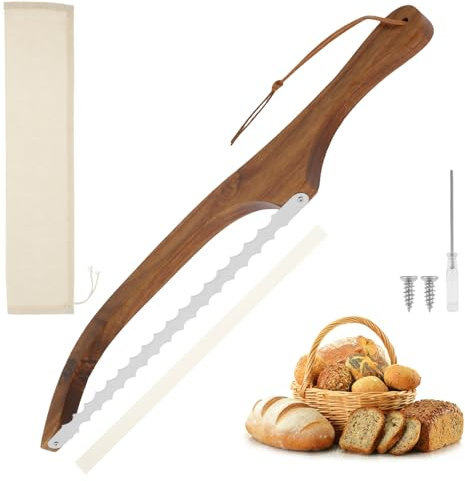 Bread Knife Serrated Bread Bow Cutter Stainless Steel Bread Slicer Professional Bread Knife for Homemade Bread with Wooden Handle Suitable for Cutting All Kinds of Bread, Cakes, Shelled Fruit, Etc