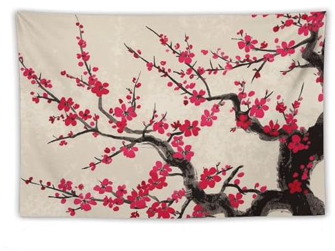 VTCTOASY Tapisserie murale à suspendre pour salon, tapisserie murale japonaise, fleurs de cerisier, décoration murale pour chambre à coucher, décoration murale esthétique à suspendre