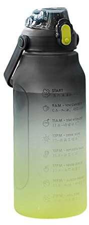 Jeorywoet Water Bottle Bpa Free Sport Drink Bottle with Time Marking and Lock Cover Leakproof Plastic Water Bottle for Camping Gym Yellow Black 1.5L, Water Bottle 1.5L