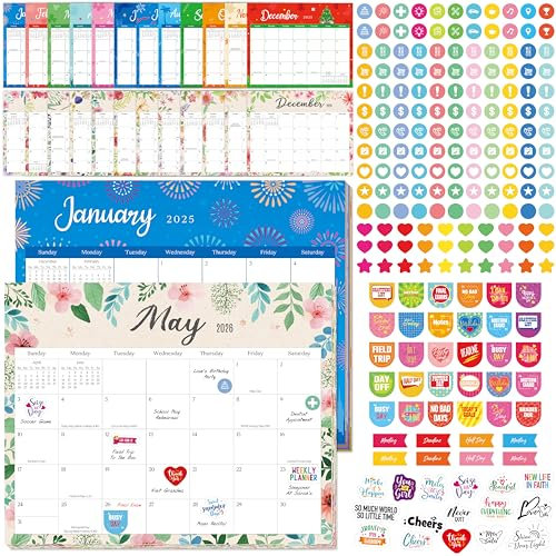Calendario Magnético 2025-2026, Planificador Mensual de 24 Meses con más de 340 Pegatinas, Calendario para Nevera con Diferentes Diseños para Armarios Metálicos, Nevera, Escuela, Oficina, Hogar