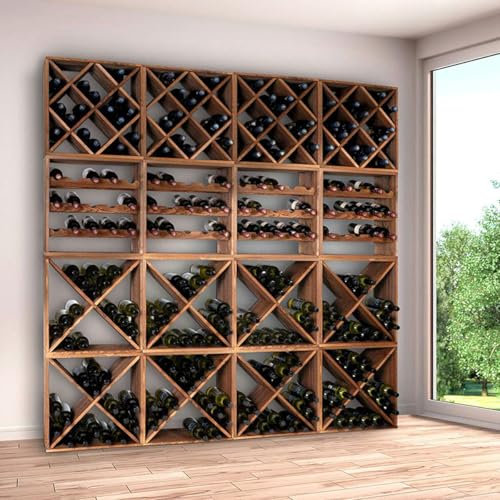 EUPOSIA - Vinoteca estantería para vino - Sistema CUBOX 50 - Rack modular de pared para 320 botellas - 16 módulos de madera - Color marrón oscuro - Dim. 200 x 200 x 25p. cm. (modulable según