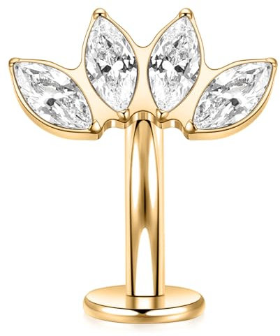 14G Flache Unterseite Schwimmende Bauchnabel Ringe Bauchschmuck G23 Titan Gebogene Bauchbarbe Gold Nabel Piercing Schmuck 14G Nabel Ring mit CZ Bauchpiercing 10mm intern Gewinde Nabel Ring