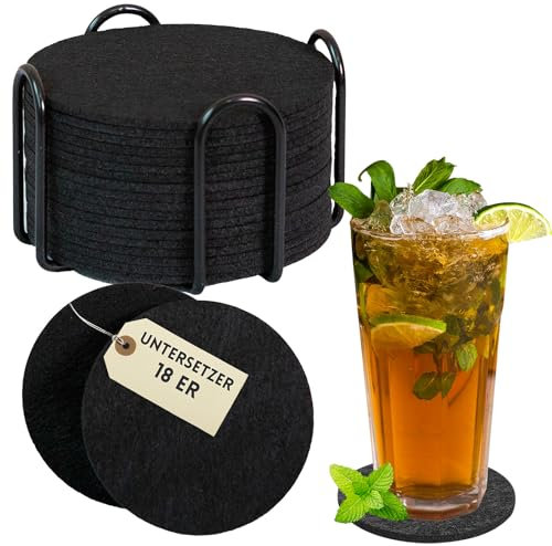 Emmy Home Filz Untersetzer 18er Schwarz Rund für Gläser 3 mm Untersetzer Gläser Glasuntersetzer Filz Bar Tassen Glas - Tischuntersetzer Filzuntersetzer Bierdeckel Geburstags deko Geschenke - schwarz