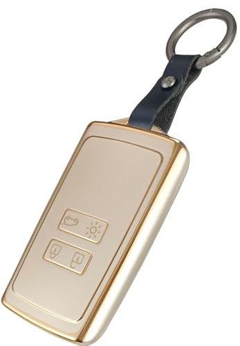 Baisirui Coque de Clé de Voiture pour Etui Carte Renault Megane 4 Kadjar Clio 5 Austral, Coque Clé Intelligente en Alliage D'aluminium 4 Boutons Auto Clef Accessoires (Champagne doré)