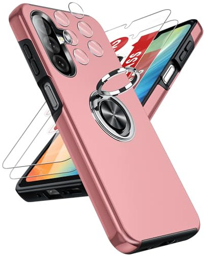 LeYi for Samsung Galaxy A26 5G Phone Case with 2 Tempered Glass Screen Protector, 2 Camera Lens Protector and Invisible Phone Ring Holder, Shockproof Protective Cover for Samsung Galaxy A 26 - Pink