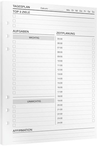 KOMPASS® Tagesplanung - Timeboxing | 30 DIN-A5-Einlagen für Ringbuchplaner Nachfüllbar| Mehr Produktivität & Fokus | Tagesplaner | To-Do-Planer | Bullet Journal | Termin-Kalender-Einlagen 2025