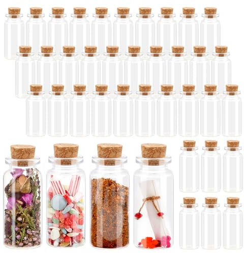 Acetiti 36 Pcs Mini Glass Bottles, 10ml Tiny Glass Wishing Bottles with Cork Stoppers Small Spell Bottle Empty Message Bottles Miniature Potion Bottles for DIY Wedding Party Decoration Arts Crafts