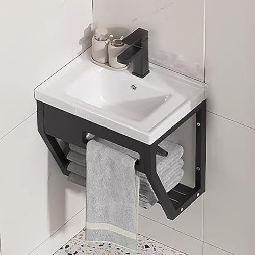 Moderno Fregadero De Baño Montado En Esquina Con Barra De Toalla De Drenaje De Grifo,Lavamanos De Baño De Pared De Cerámica,Mueble Baño Suspendido,Muebles De Baño Con Lavabo Combo,De Cerámica