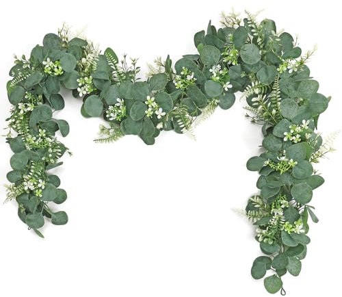 UXORSN 2Pcs Artificial Eucalyptus Garland with Boston Fern Leaves 6.2Ft Silver Dollar Foliage Greenery Garland Fake Hanging Vines Plants Faux Ivy for Wedding Decoration Home Party Table Decor