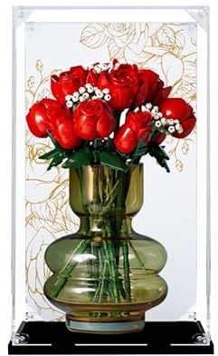 Lego 10328 Vitrine en acrylique pour ensemble de construction avec bouquet de roses - Vitrine transparente anti-poussière compatible avec Lego 10328 (vitrine uniquement) (fond C)