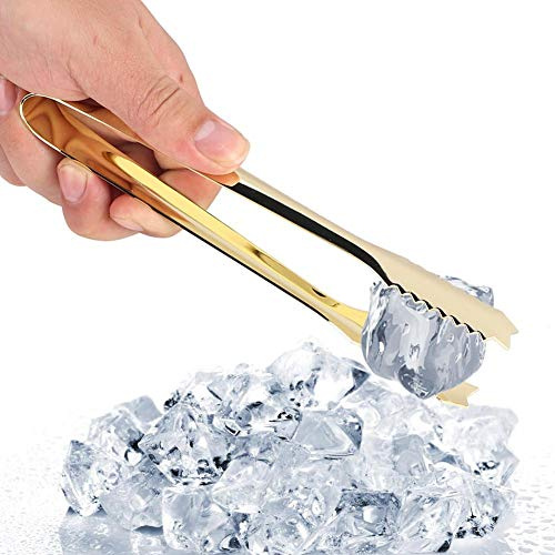 Nikou Eiszange, Zuckerzange Eiswürfelzange Edelstahl Süßigkeiten Zange Salatzange Servierzange, BBQ Tong Werkzeuge Kochen Clip Grill Picknick Klemme für Zucker Eis Gebäck (Gold)