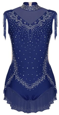Yruioon Mädchen Turnanzug Glitzer Gymnastikanzug Ärmellos Fransen Kleid Eiskunstlauf Body Overall Gymnastik Leotard Wettbewerb Tanzkostüm