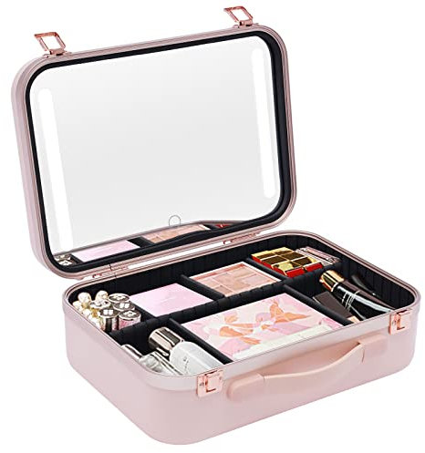 Neceser de cosméticos con gran iluminación, estuche de transporte de maquillaje, organizador de cosméticos, organizador de maquillaje con luces y espejo, caja de cosméticos portátil, caja de