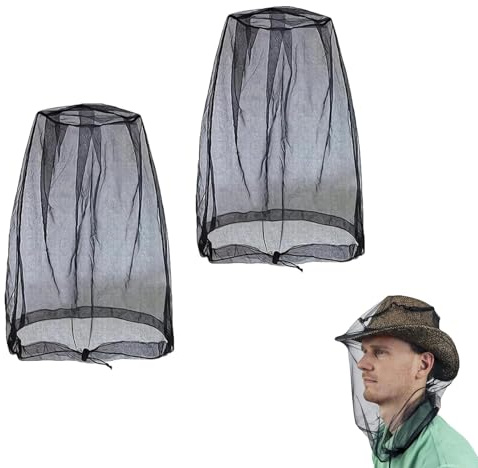 2er Pack Moskitonetz Kopf,Mückenschutzhaube,Mosquito net Head für Insects,Moskito Kopfnetz mit Extrafeinen Maschen,Hohe Atmungsaktivität Vollkopfschutz Moskitonetz für Outdoor Camping Wandern Angeln