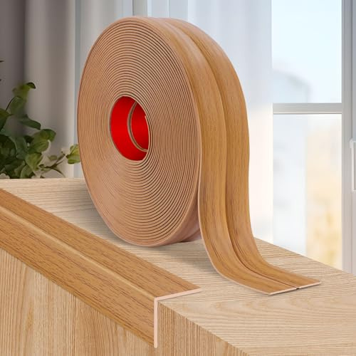 Moulure murale adhesive plinthe souple moulure decorative corniere PVC baguette de finition protection angle mural (2cm×6m, Grain de bois jaune)