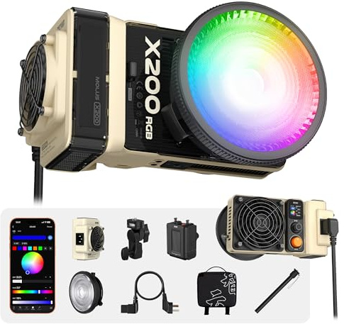 ZHIYUN MOLUS X200 RGB Combo [Offiziell]200W Videoleuchte Ohne Batterie 830g | Led Videolicht Professionelle Fotografie, Tragbare Studio Dauerlicht Bowens Mount 2500~10000K, CRI≥95 TLCI≥97, App Steuerung