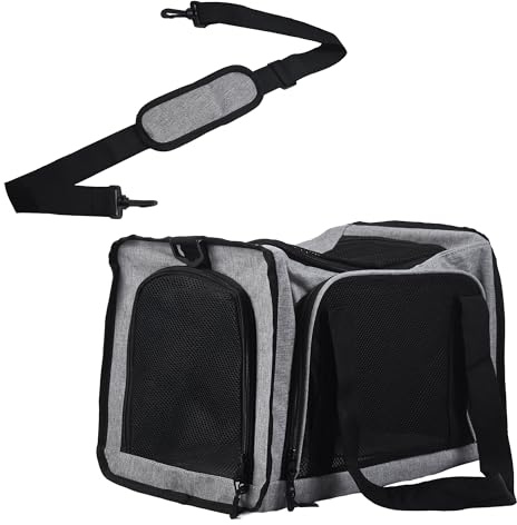 iCan Classic Pet Carrier – Light Grey Canvas Soft-Sided Carrier with Shoulder Strap & Safety Collar Clip – Portable Small Dog & Cat Bag