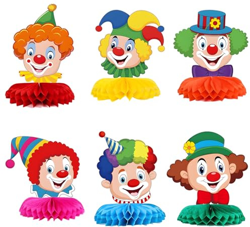 Zirkus Deko, 6-teiliges Clown Tischdekorationsset für Karneval,fasching tischdeko,Faschingsdeko mit 3D-Design, Bastelset Clown Deko Karneval, Karnevalsdekoration für Partys und Feiern