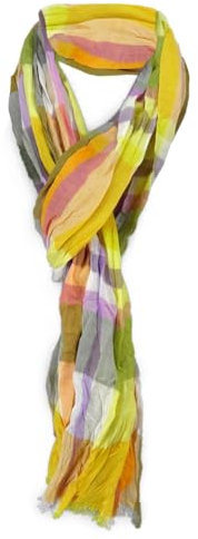 TigerTie - gecrashter Schal in gelb orange weiss grau lachs braun grün kariert/gestreift gemustert mit sehr kleinen Fransen - 180 x 50 cm
