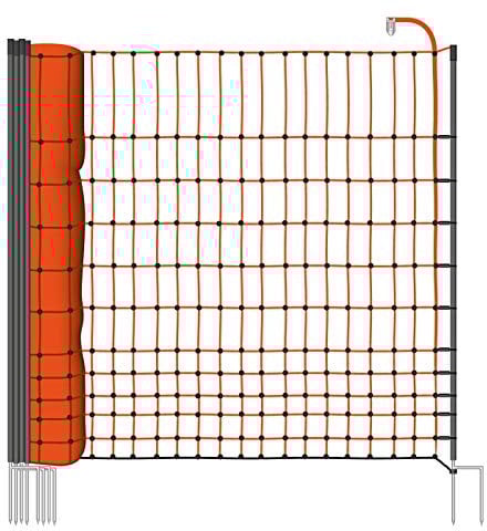 VOSS.farming 25 m Hühnerzaun, Geflügelzaun, Geflügelnetz, 112 cm, 9 Pfähle, 2 Spitzen Classic