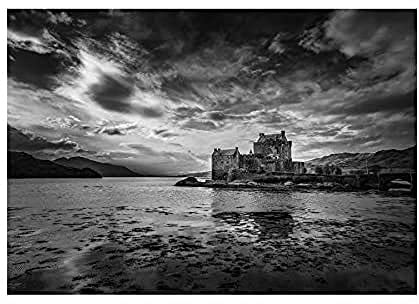 Wee Blue Coo Scottish Photo Landscape Eilean Donan Castle BW Wall Art Print