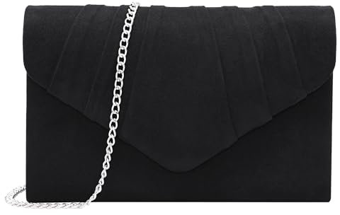 Milisente Damen abendtasche samt plissiert kupplungs-geldbeutel-umschlag-kupplungen Medium Schwarz