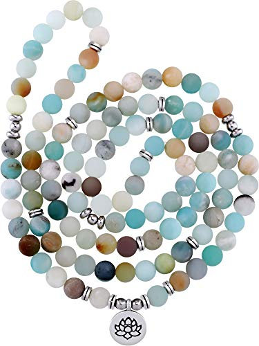 Tatuo 8 mm Mala Amazonit Halskette Armband Mala Halskette Perlen Natur Edelstein Halskette mit 108 runden Perlen für Männer Frauen Schmuck Dekorationsbedarf