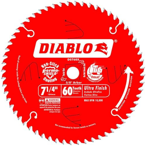 Freud D0760X Diablo Ultra Finish Sägeblatt ATB 7-1/4 Zoll x 60t 5/8 Zoll Dorn