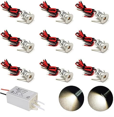 kpslucerna Mini LED Spots Einbaustrahler Deckenleuchte 9 Stück 12V 1W, die Einbaulampe, IP65 Spot, Eingebautes Deckenlicht Silber Licht für Küche, Treppe, Schrank, Flur (30° Kalt weiß)