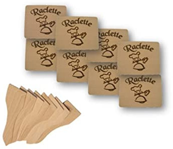 Raclette-Set 16tlg. aus Holz 8 Spachteln+8 Brettchen auf Wunsch m. Namensgravur