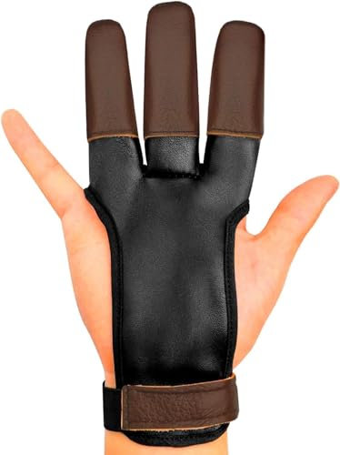 KESHES Bogenschießen Handschuh Finger Tab Zubehör - Lederhandschuhe für Recurve & Compound Bogen - DREI Fingerschutz für Männer Frauen & Jugend (Groß)