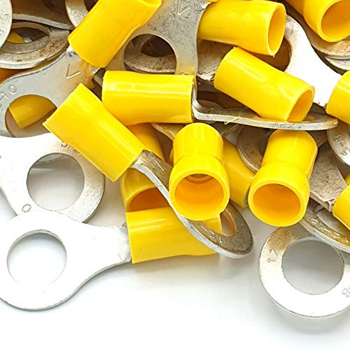 100pcs Yellow Insulated Crimp Ring Terminals 8.4mm Stud Size Connectors