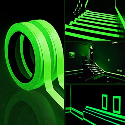 Fluoreszierendes Klebeband 2 Stück Leuchtendes Klebeband 10m x 10mm Warnband Selbstklebend Nachleuchtend Markierungsband Luminous Tape Wasserdicht