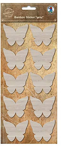 Ursus 41040002 - Bambus Sticker, grau, Schmetterling, selbstklebend, beschreibbar, lösungsmittel- und säurefrei, Stickerbogen ca. 12 x 26 cm, ideal zum beschriften von Gläsern, Dosen und Geschenken