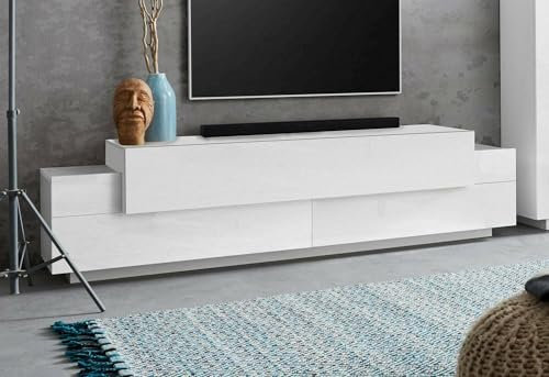 Dmora Mobile Porta TV TEO, Credenza Bassa da Soggiorno, Base Porta Televisione, 100% Made in Italy, cm 200x45h52, Bianco Lucido
