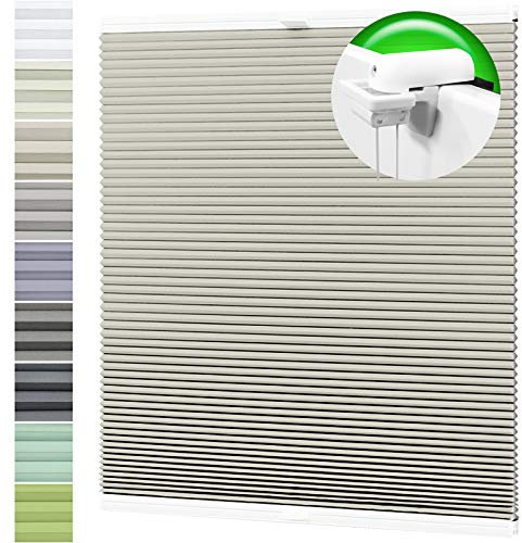 HORIVERT Wabenplissee Hellbeige 90x150 cm (B x H) mit Klemmträgern, mit Eco Dichtungspads, ohne Bohren, Doppelplissee | Plissee| Faltrollo, Weiße Rückseite, Klemmfix, leichte Montage mit Video