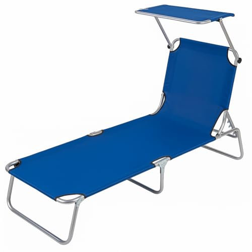 AND HOME Lettino Prendisole - ANTIRUGGINE - CON TETTUCCIO REMOVIBILE, Tessuto Oxford Traspirante E Antistrappo, Schienale Regolabile Su 4 Livelli, 187x58x36cm, Blu