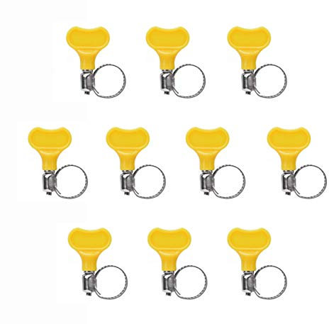 Adjustable Water/Gas Hose Pipe Clip Jubilee Clamps with Yellow Handle, 8-12mm - Pack of 10