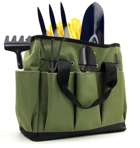 Ledeak Garden Tool Bag, Deluxe Multifunctional Portable Household Gardening Plant Tote Storage Heavy Duty Wear-Resistant Reusable Home Organizer with 8 Pockets for Indoor Outdoor