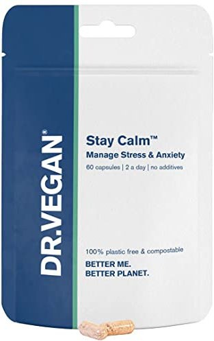 Stay Calm Supplement | Stress and Anxiety Relief | Ashwagandha KSM 66, Magnesium, L-Theanine, Rhodiola, Schisandra and Cordyceps | 60 Vegan Capsules | Two-A-Day | DR.VEGAN