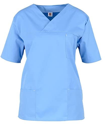 beb Basic Unisex Kasack Kurzarm Hellblau 65% Polyester 35% Baumwolle Damen Herren Größe XS